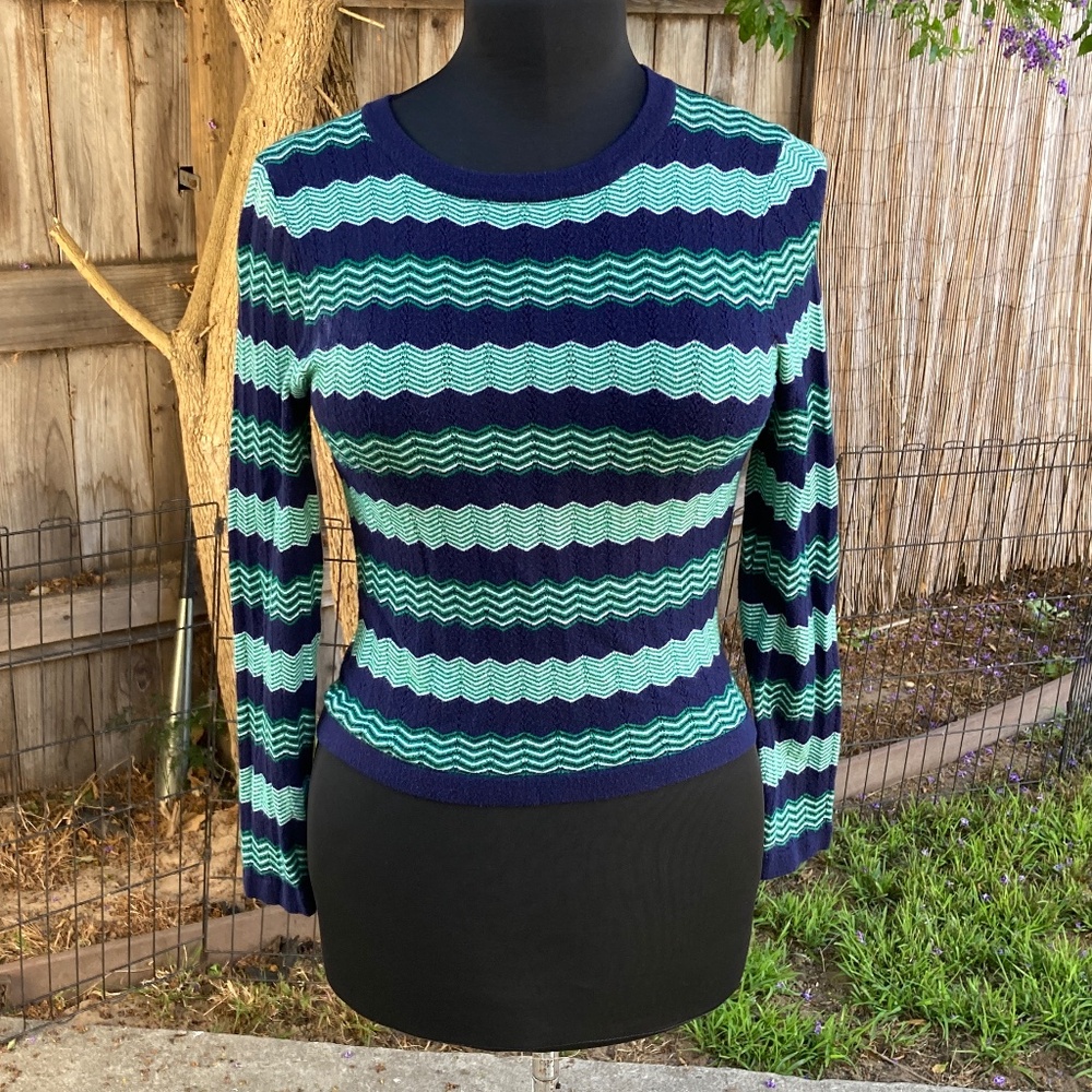 Brilliant Navy and Green Cropped Sweater